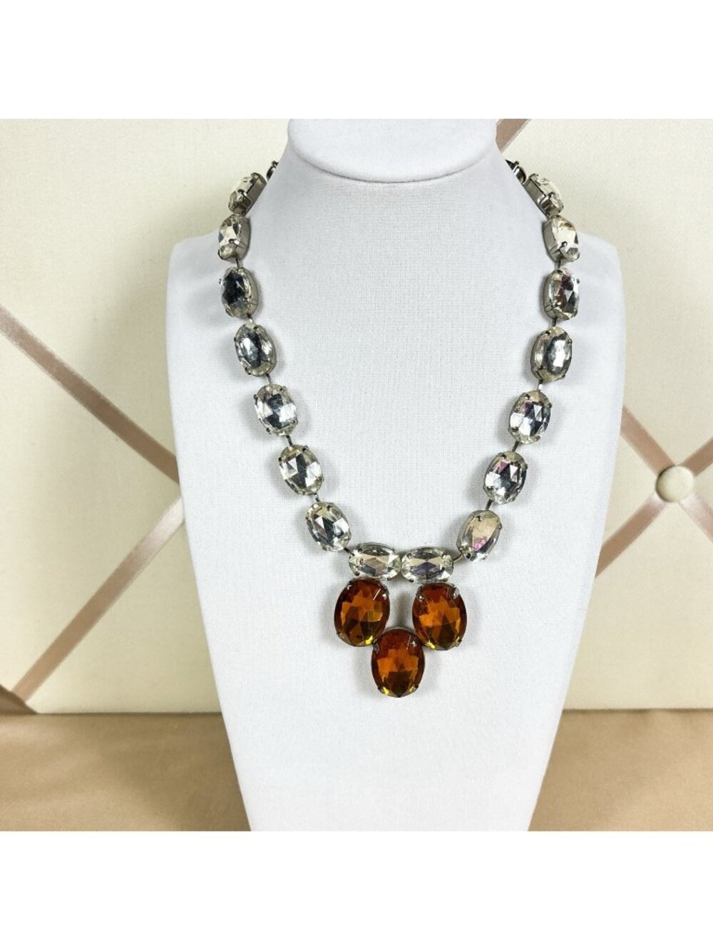 Vintage Signed West Germany Rhinestone Statement Choker Necklace 16in A10